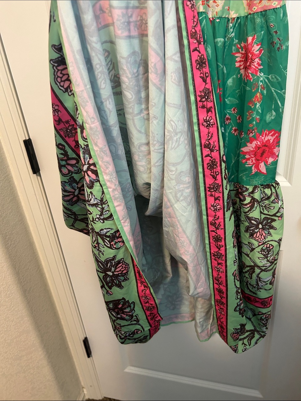 Women’s Green & Pink Tie Sleeve Tank Top Maxi Dress Size Large with pockets - Picture 4 of 6